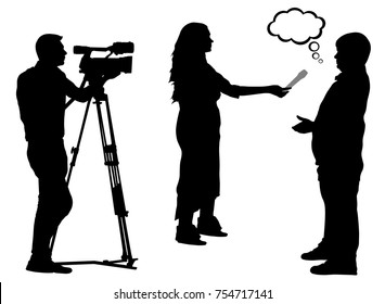 Journalist interview and cameraman silhouette