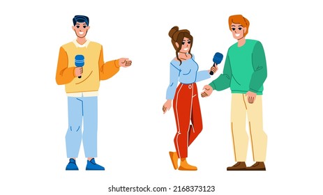 journalist interview vector. news tv, microphone press, media reportet, television communication journalist interview character. people flat cartoon illustration