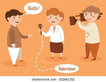 Journalist interviews. Vector isolated illustration.