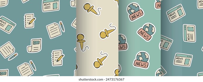 journalist. journalism. paper. the pattern. seamless pattern. seamless. texture. background. document. notepad. a pen. to write. reportage. information. text. microphone. radio. set