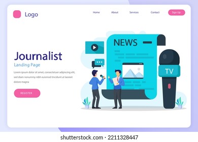 Journalist Landing Page Website Flat Vector Template