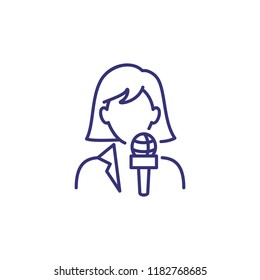 Journalist Line Icon. Woman With Microphone, Reporter, Correspondent. Occupation Concept. Can Be Used For Topics Like News Agency, Report, Broadcast, Press Conference