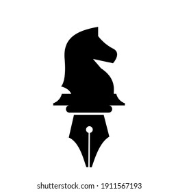 journalist logo concept horse chess and pen nib elements. flat design isolated on white background suitable for press writer business