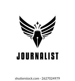 journalist logo design concept with wing and pen