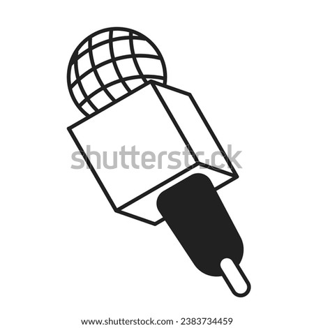 Journalist microphone black and white 2D cartoon object. Press conference audio equipment isolated vector outline item. Interview correspondent. News reporter mic monochromatic flat spot illustration