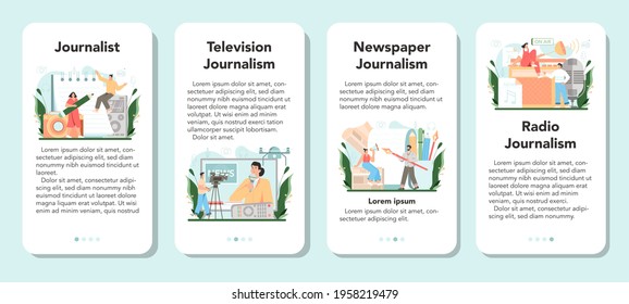 Journalist mobile application banner set. Newspaper, television