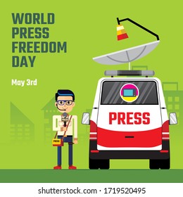 The Journalist With News Car. World Press Freedom Day Celebration, May 3rd.