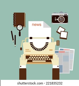 journalist publishes news on a typewriter   illustration