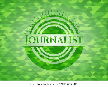 Journalist realistic green emblem. Mosaic background