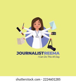 Journalist reema i can do this all day vector mascot logo template.