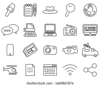 Journalist Or Reporter Icons Black & White Thin Line Set Big