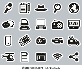 Journalist Or Reporter Icons Black & White Sticker Set Big