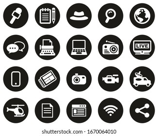 Journalist Or Reporter Icons White On Black Flat Design Circle Set Big