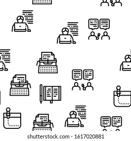 Journalist Reporter Seamless Pattern Vector Thin Line. Illustrations
