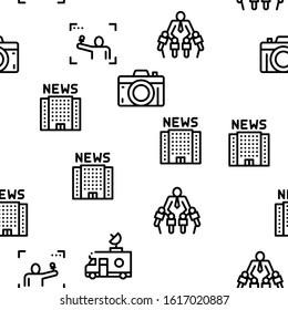 Journalist Reporter Seamless Pattern Vector Thin Line. Illustrations