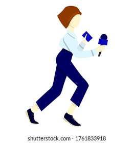 journalist runs with a microphone