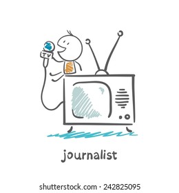 journalist speaks into the microphone on television illustration