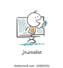 journalist speaks into the microphone to your computer through the Internet illustration