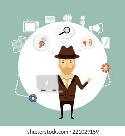 journalist thinks about working at the computer illustration