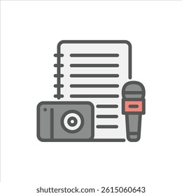 journalist tools filled outline icon. journalist equipment color line illustration.