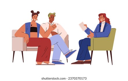Journalist or TV reporters conducting interview, flat cartoon vector illustration isolated on white background. Journalism and television reporting.