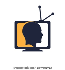 Journalist Tv vector design.  Man`s head in television.