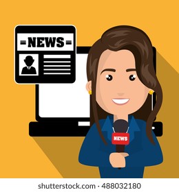 journalist woman and news icons