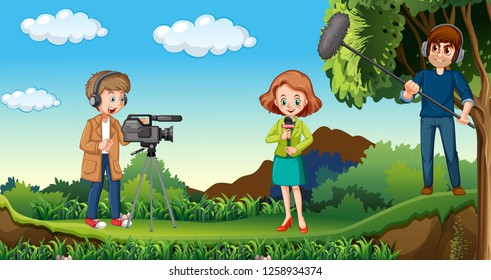 Journalist working in nature illustration