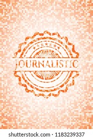 Journalistic abstract emblem, orange mosaic background