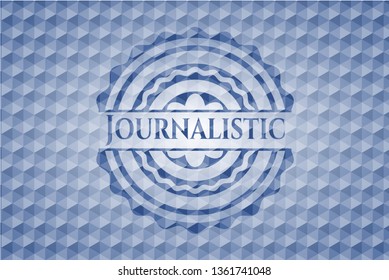 Journalistic blue polygonal emblem.