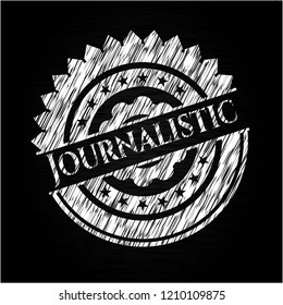 Journalistic chalkboard emblem on black board