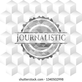 Journalistic grey badge with geometric cube white background