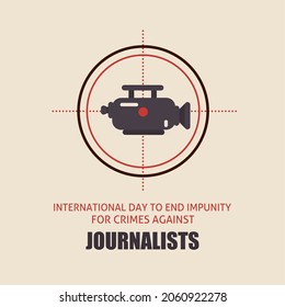 Journalists on crime targets' concept. Illustration of a camera isolated on a target symbol. International day to end impunity for crimes against journalists.