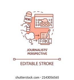 Journalists perspective red concept icon. Information war over Internet abstract idea thin line illustration. Isolated outline drawing. Editable stroke. Arial, Myriad Pro-Bold fonts used