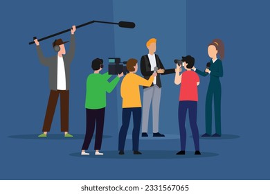 Periodistas y reporteros haciendo entrevistas 2d concepto de ilustración vectorial para banner, sitio web, ilustración, página de inicio, volante, etc.