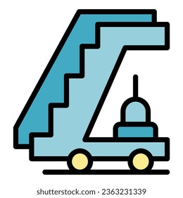 Journey airplane stairs icon outline vector. Business airport. Service terminal color flat