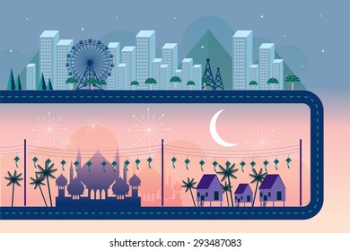 Journey Back To Hometown/raya/balik Kampung From The City Vector/illustration