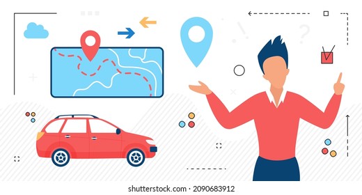 Journey car travel using automotive navigation system. Phone gps application determining route direction