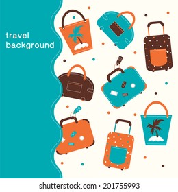 Journey cases background. Summertime vacations and traveling symbol. Eps 10 vector illustration.