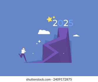 journey and challenges to be successful in 2025. obstacles to achieving goals and achieving dreams. motivation and effort. struggle to win. illustration concept design. graphic elements. vector