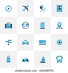 Journey Colorful Icons Set. Collection Of Hotel, Tourist, Bus And Other Elements. Also Includes Symbols Such As Car, Direction, View.