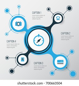 Journey Colorful Icons Set. Collection Of Compass, Bank Card, Photo Device And Other Elements. Also Includes Symbols Such As Mastercard, Device, Bank.