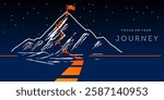 journey concept vector illustration of a mountain with path and a flag at the top, route to mountain peak, business journey and planning concept.