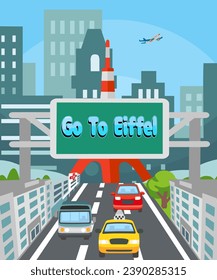El viaje a la Torre Eiffel es un emocionante concepto vacacional, con hermosas ciudades y árboles. Este vector es útil para el fondo