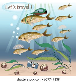 The journey of fish by sea. Vector 10.
