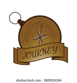Journey handwritten modern calligraphy with compass. Brown colored. Vector illustration EPS.8 EPS.10