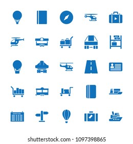Journey icon. collection of 25 journey filled icons such as luggage, passport, arrival table, compass, ship, air balloon, trailer. editable journey icons for web and mobile.