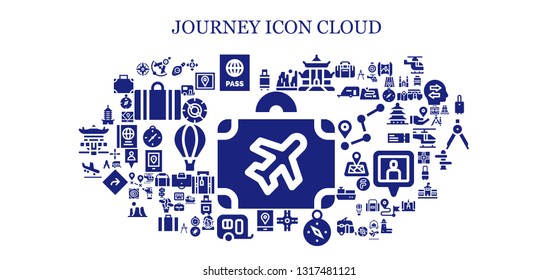 journey icon set. 93 filled journey icons.  Collection Of - Luggage, Suitcase, Compass, Passport, Canyon, Pagoda, Crossroad, Gps, Caravan, Arrival, Destination, Windrose, Hot air balloon