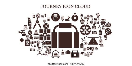 journey icon set. 93 filled journey icons.  Collection Of - Gym bag, Hot air balloon, Compass, Flipdrive, Location pin, Travel bag, Sport bag, Temple, Luggage, Direction, Becquer