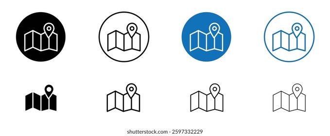 Journey icon set in black and blue colors on white background